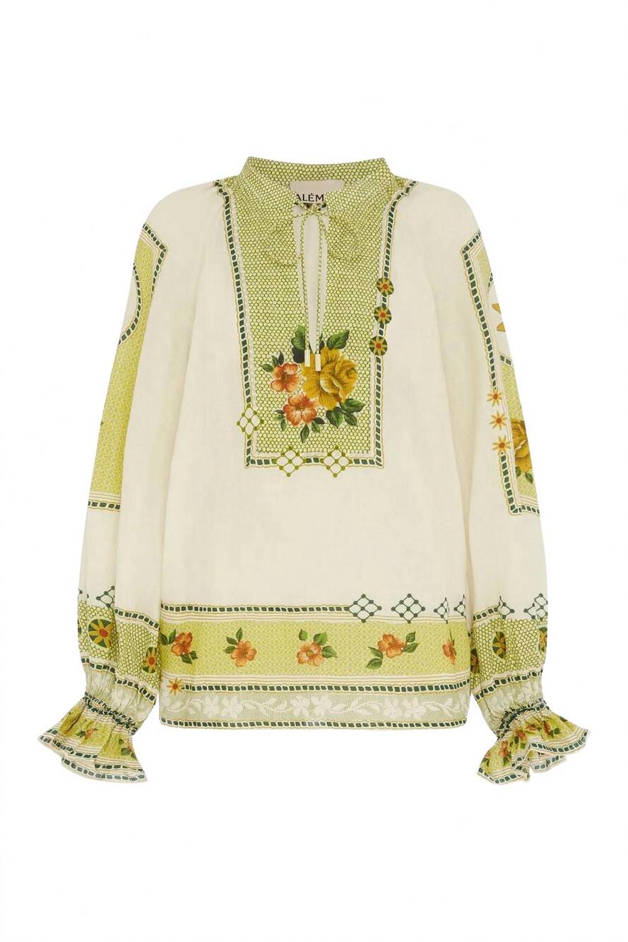NEW ALEMAIS dixie relaxed blouse top in citrus - Picture 2 of 2